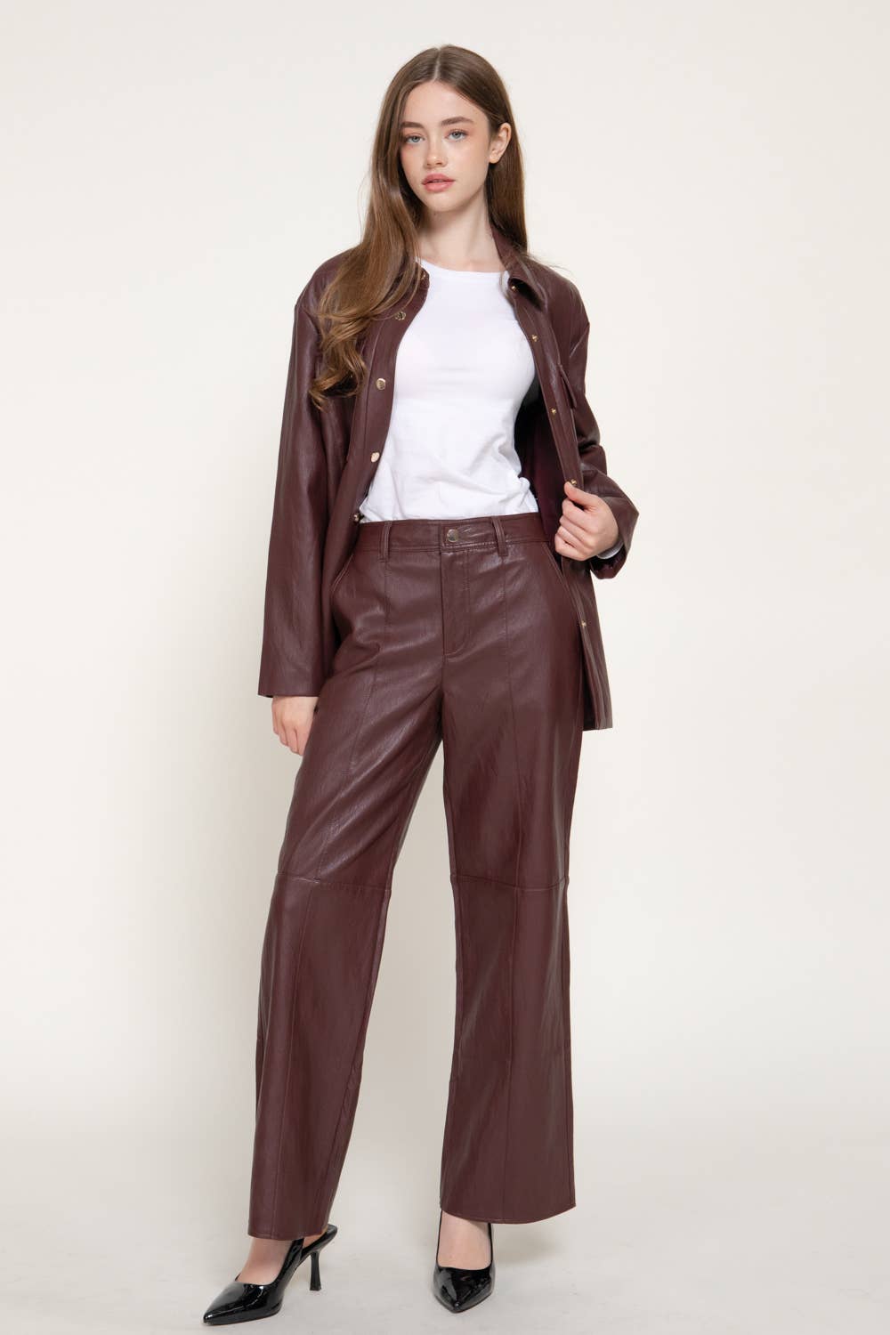 Straight Leg Texture Faux Leather Long Pants